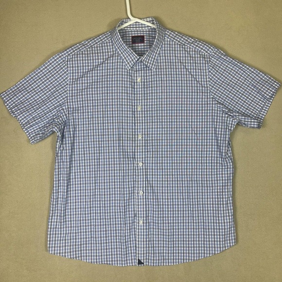 UNTUCKit Dante Wrinkle-Free Short Sleeve Shirt Mens 2XL Blue Plaid 100% Cotton - Picture 1 of 10